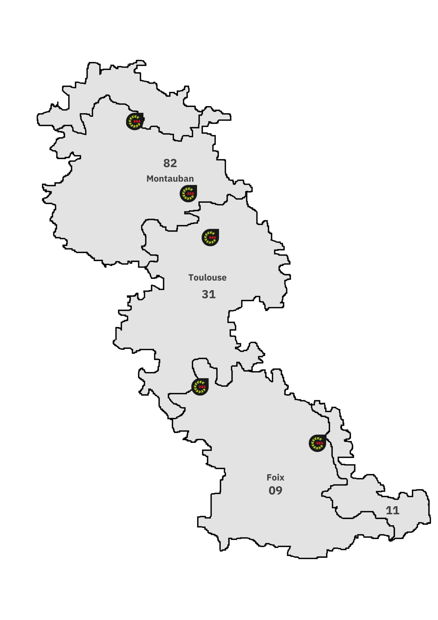 Carte des 5 agences Groupe Gay en Occitanie
